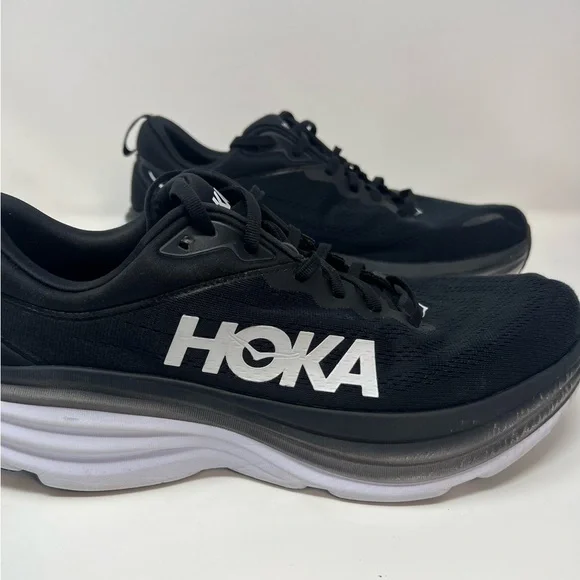 Hoka One One Bondi 8 Men's Running Shoes Athletic Sneakers Size 13D Black White - Picture 2 of 10